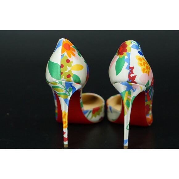 Christian Louboutin Iriza 100mm Crepe Satin Bloomy Pointy d'orsay Pumps SZ 38 - Picture 8 of 12